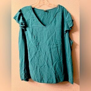 Old Navy Green Flutter Sleeve Ruffled Blouse